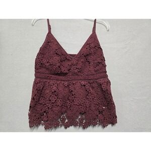 Abercrombie Fitch Burgundy Lace Peplum Babydoll Fairy Women's Size L
